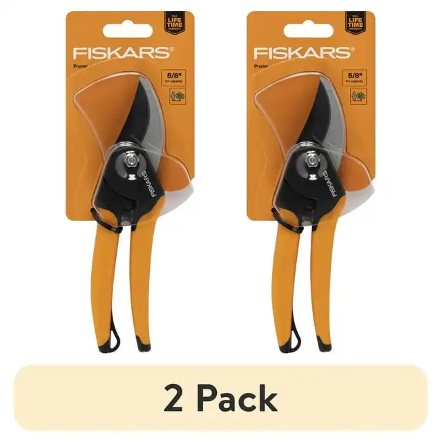 

(2 pack) Fiskars 5/8" Bypass Pruner Garden Tool with Steel Blade and Soft Grip Handle, Black and Orange