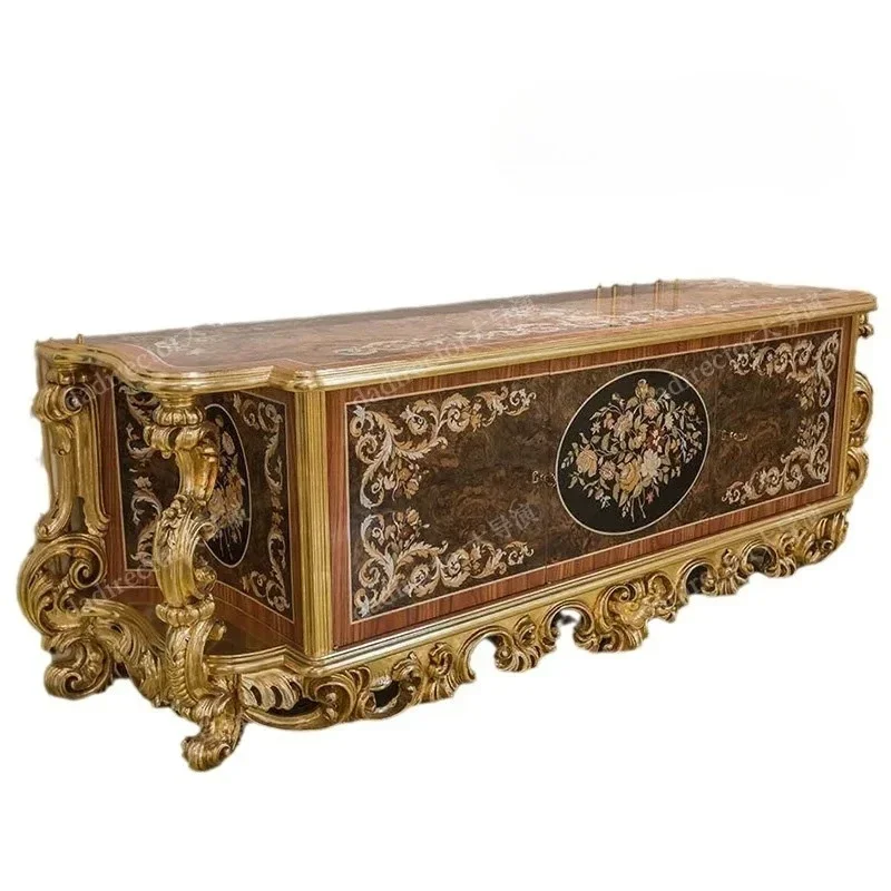 

European handmade solid wood carving flower floor cabinet living room neoclassical French luxury TV cabinet