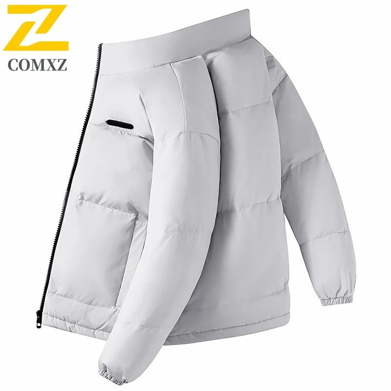 COMXZ Luxury Mens Down Jacket Stand Collar Snow Skiing Windproof Parker Coat Trendy White Duck Down Premium Winter Outerwear