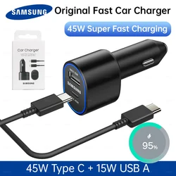 45W Original Type C Car Charger USB A 60W Fast Charging 5A PD Cable Phone Samsung Galaxy S25 S24 S23 S22 Ultra Note 20 A56 Tipo