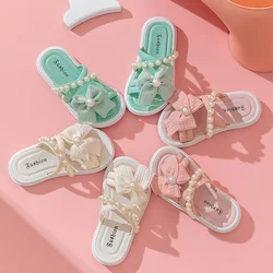 Girls wear slippers kids' shoes 2024 summer new children's flip-flops fashion butterfly knot beach comfortable soft soled sandal