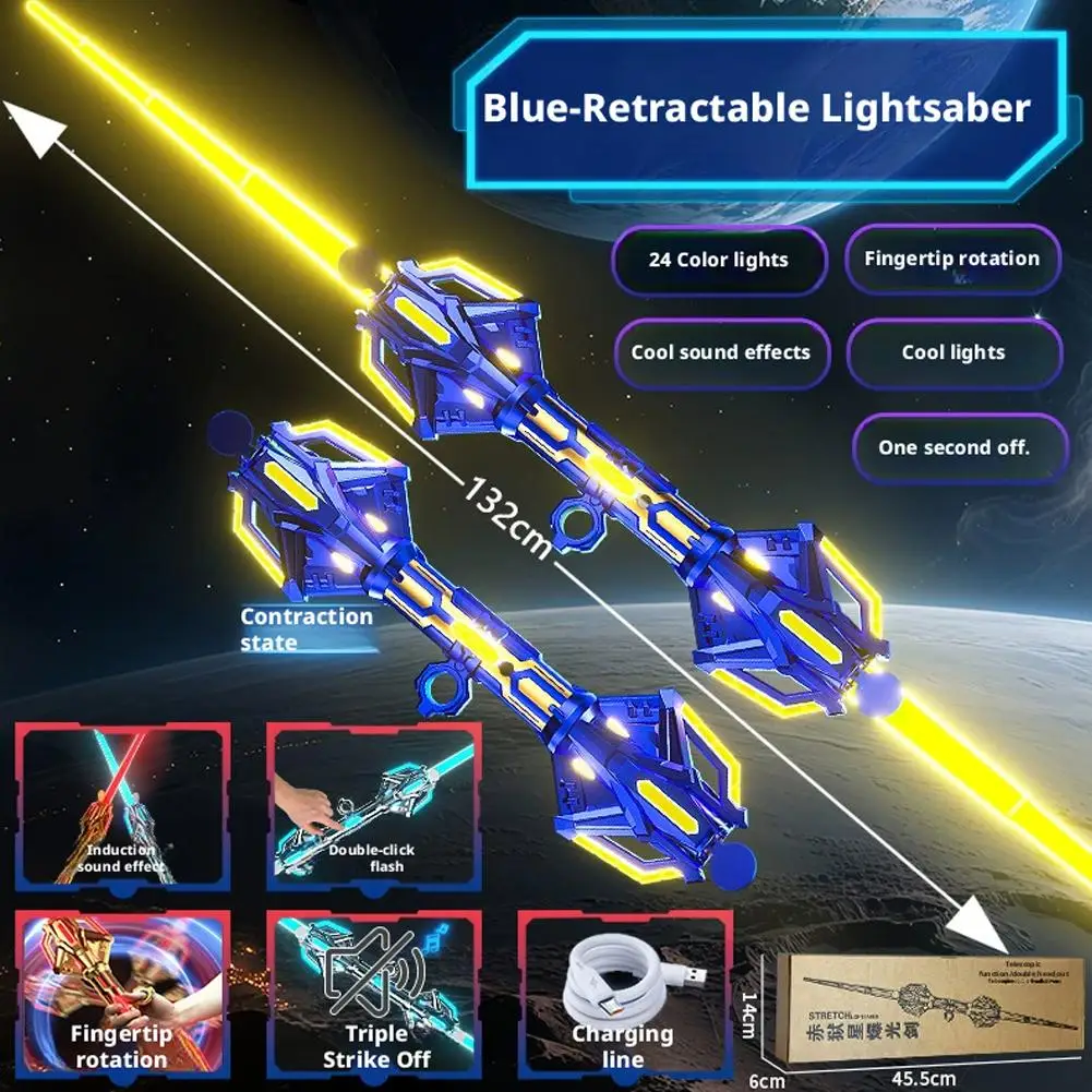 Sabre de luz multi-cor expansão bidirecional iluminar sabre para crianças tipo c cabo de carregamento espadas de luz expansíveis brinquedo brilhante