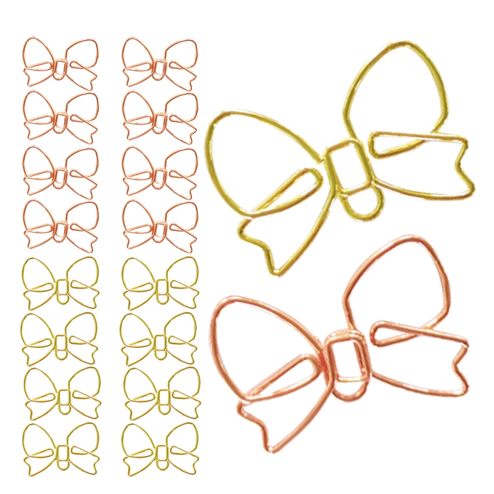

30 Pcs Paper Clip with Bow Bowknot Office Clips Shaped Bookmarks Wedding Clamps Metal Paperclips