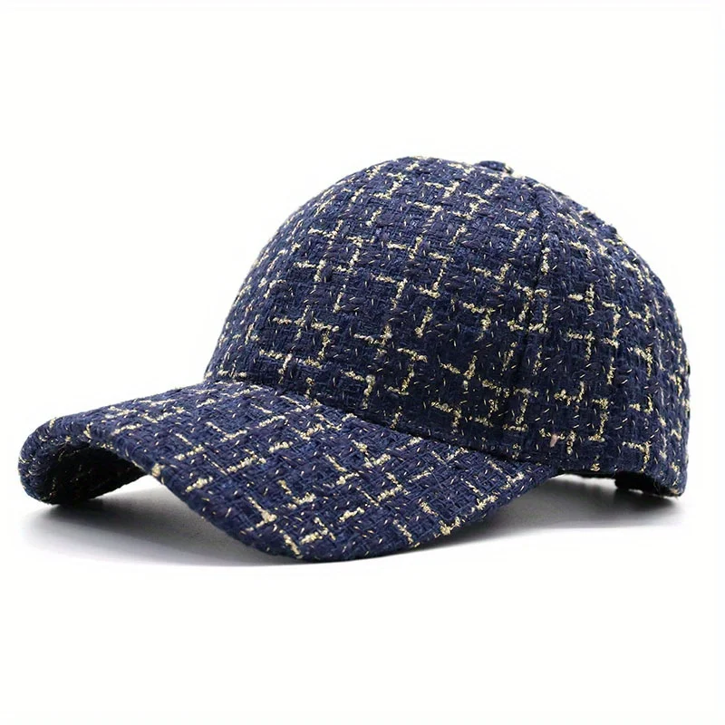 

Golden Thread Plaid Baseball Cap Korean Style Duckbill Sun Hat For Men And Women Ins Fashion Daily Unisex Casual Outdoor Wear