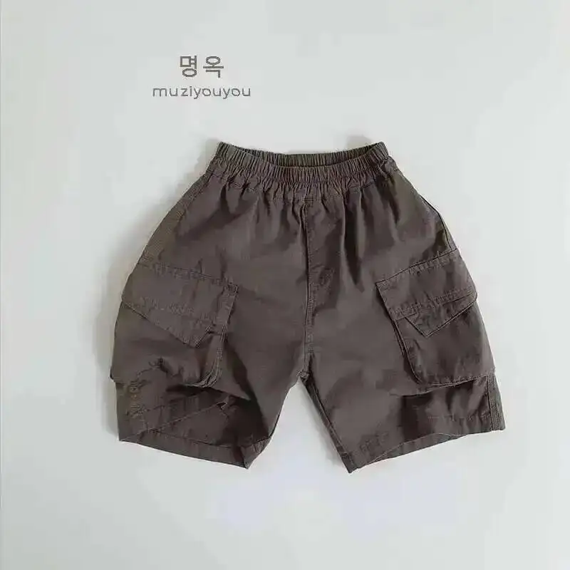 Frühling Sommer Kinder Shorts 1-8Y Jungen Baumwolle Taschen Feste Kurze Hosen Hosen Koreanische Kleinkind Tragen Für Kinder Klei – Detail 5