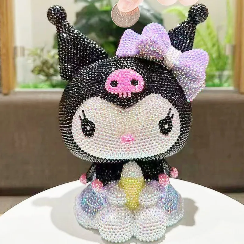 Figure Sanrio Kawaii Cartoon Kuromi Diy Piggy Bank Diy Diamond Stick Figurine Hello Kitty Statue Doll Piggy Bank Girl Diy Gift