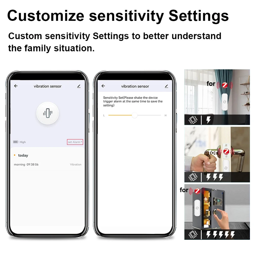 สําหรับการตรวจจับเซ็นเซอร์สั่นสะเทือนอัจฉริยะ Zigbee การแจ้งเตือนแอป Smart-Life บันทึกประวัติการเตือนการเคลื่อนไหวแบบเรียลไทม์