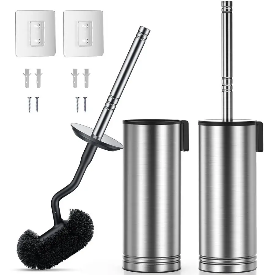 

Toilet Brush and Holder Set 304 Stainless Steel Rustproof Toilet Scrubber with Under Rim Deep Cleaning Curved Bristle Bathroom C