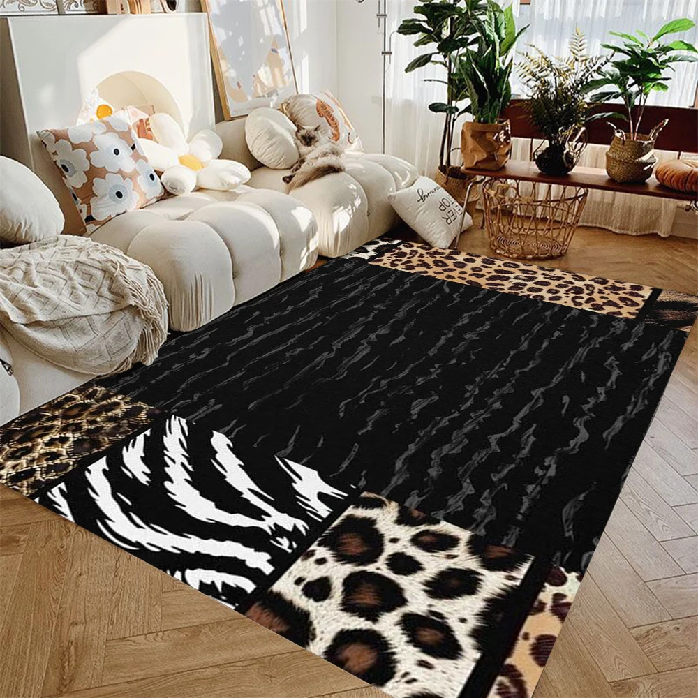 Leopard Print Area Rug Wild Animal Snake Zebra Skin Print Decor Rug Western Rustic Non Slip Carpet for Bedroom Living Room