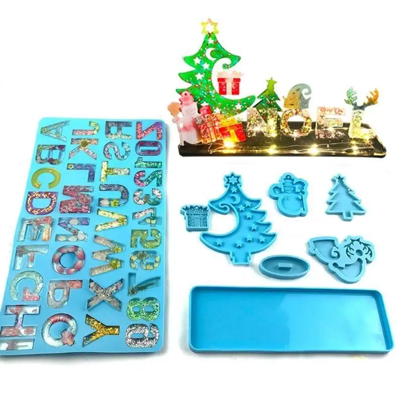 R7UF Christmas Decoration Christmas Tree Numbers Mold Epoxy Resin Casting Pendant Mold Suitable for Diy Crafts