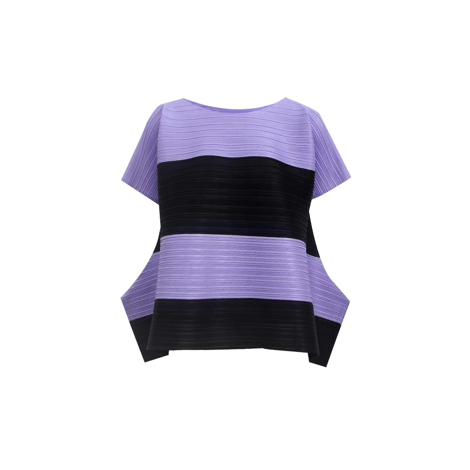 Women's round Neck Short Sleeve T-Shirt Optical Folding Spring Summer Simple Elegance Loose Fit Casual Style Polyester Fiber