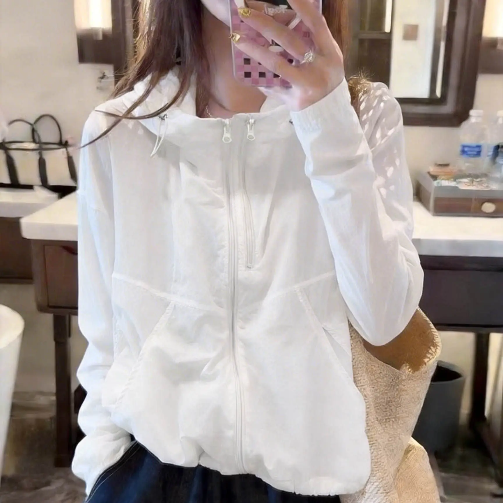 

Double Layer Lazy Style Outdoor Sun Protection Clothes Thin Zipper Women's Fashionable Summer Outerwear Long Sleeve Hoodie