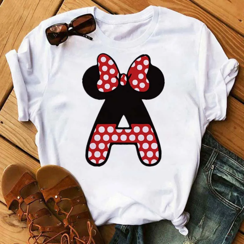 Cute Disney Tee Cartoon Mickey Mouse Ladies Blouse Women Tops Letter Print T-Shirt Minnie White Tshirt Loose Girl Hippie Clothes