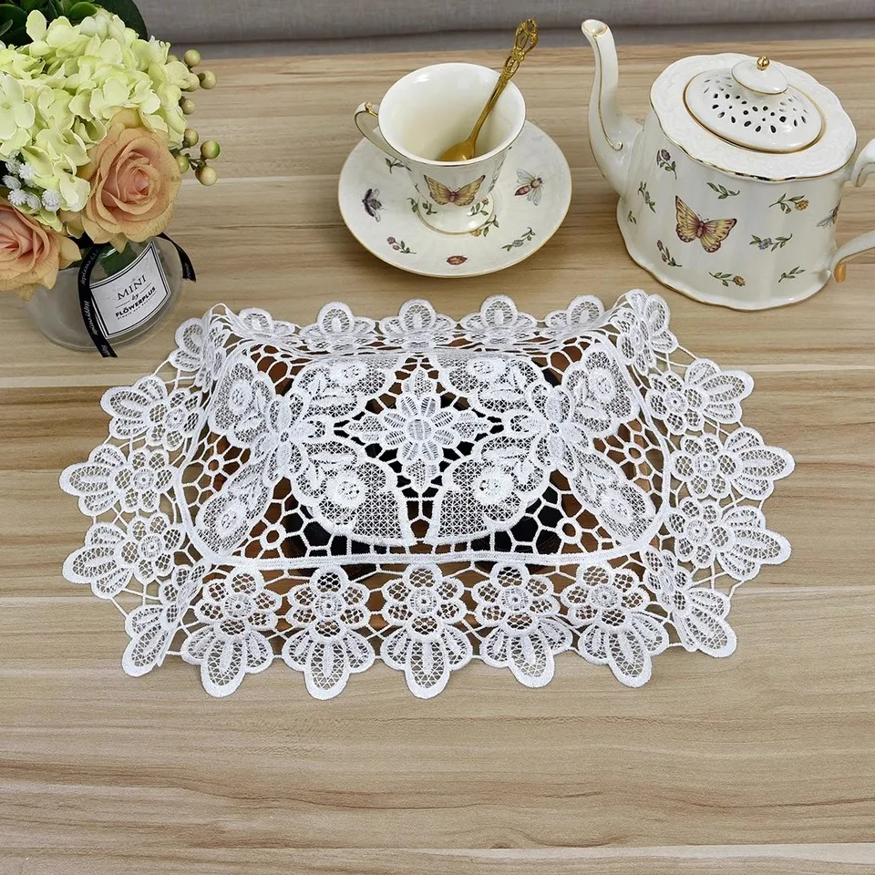 Lace Oval cotton flower embroidery Table flag Runner cloth cover tablecloth Christmas Wedding Table decoration and accessories