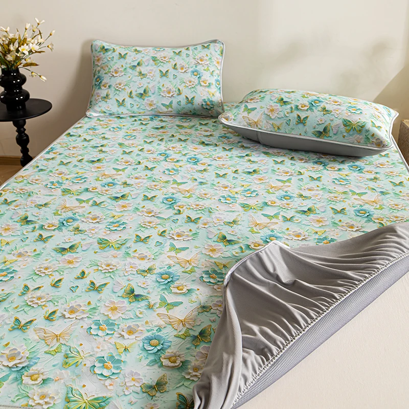 2025 جديد 5d الرقمية ثلاثي الأبعاد بارد لينة حصيرة السرير الصيف المفرش حصيرة مجموعة بارد تنفس غطاء مرتبة مع المخدة #3