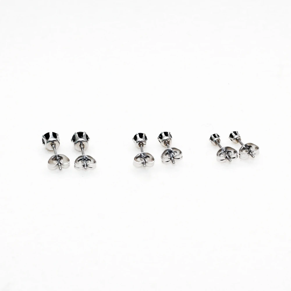 Push Back Stainless Steel Black Colors AAA Zircons Brief Stud Earrings For Men Women Mini 3 4 5mm No Fade Allergy Free