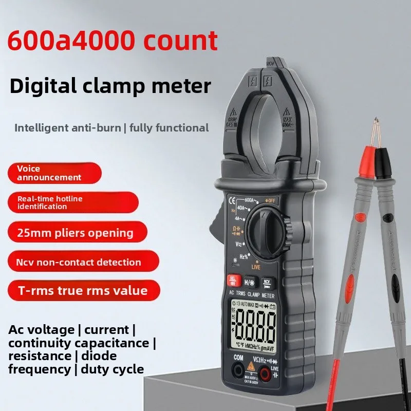 Smart Voice Broadcast Digital Clamp Meter, 600A Multifunctional High Precision Anti-Burn Clamp Multimeter