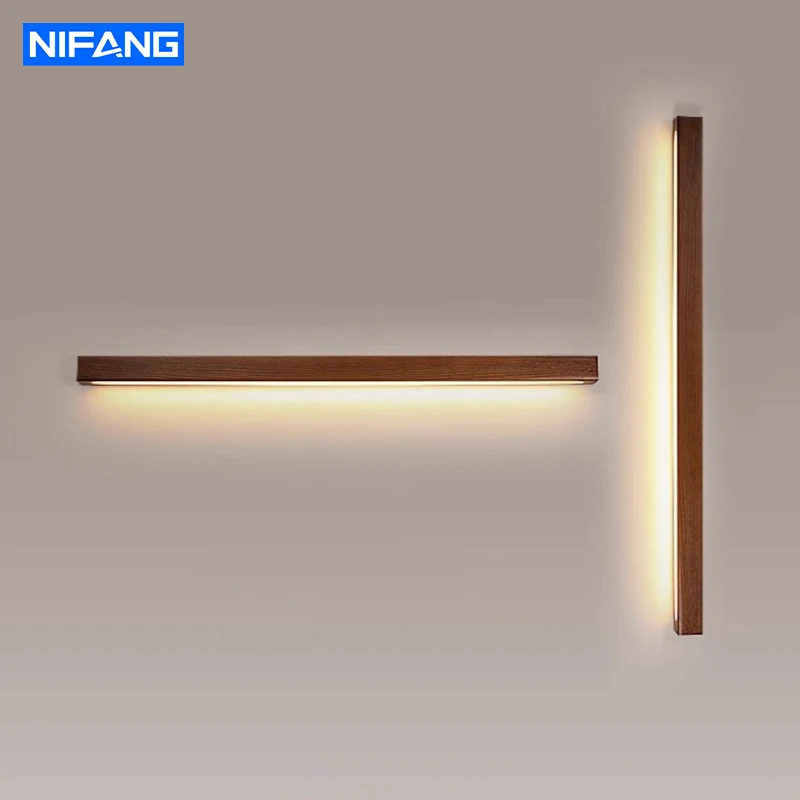 

Minimalist Wooden Wall Lights LED Long Strip Design Room Background Wall Night Lamp for Bedroom Balcony Corridor Lighting
