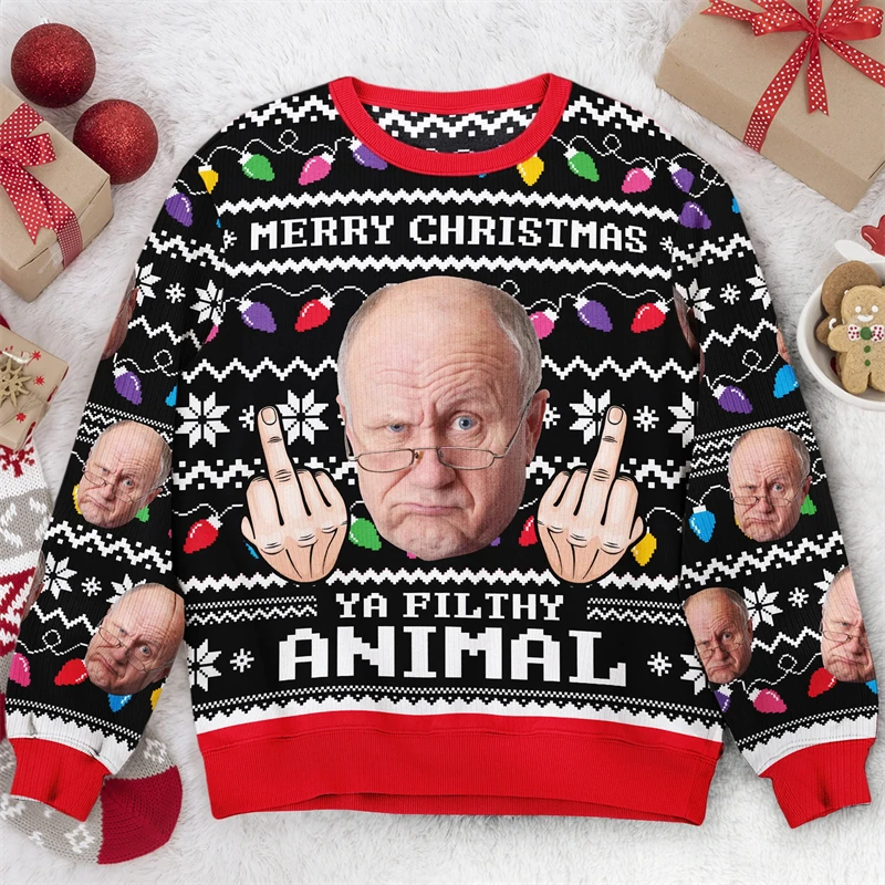 Funny Customized Face Photo 3D Printed Ugly Christmas Sweater For Women Men Clothes Personalized Xmas Party Sweatshirt Gift Tops