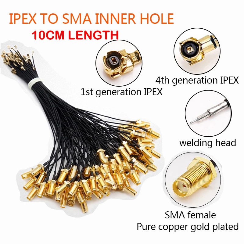 

GD 50PCS 10CM coaxial ipex 1 4 adapter cable UF.L to sma FEMALE jumper cable WIFI 3G 4G 5G coaxial cable 1.13 line