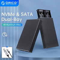 ORICO ssd nvme m2 Dual Bay Aluminum M.2 NVMe SSD Case USB3.1 Gen2 10Gbps For M Key M&B Key NVMe PCIe SSD With Cooling Vest case