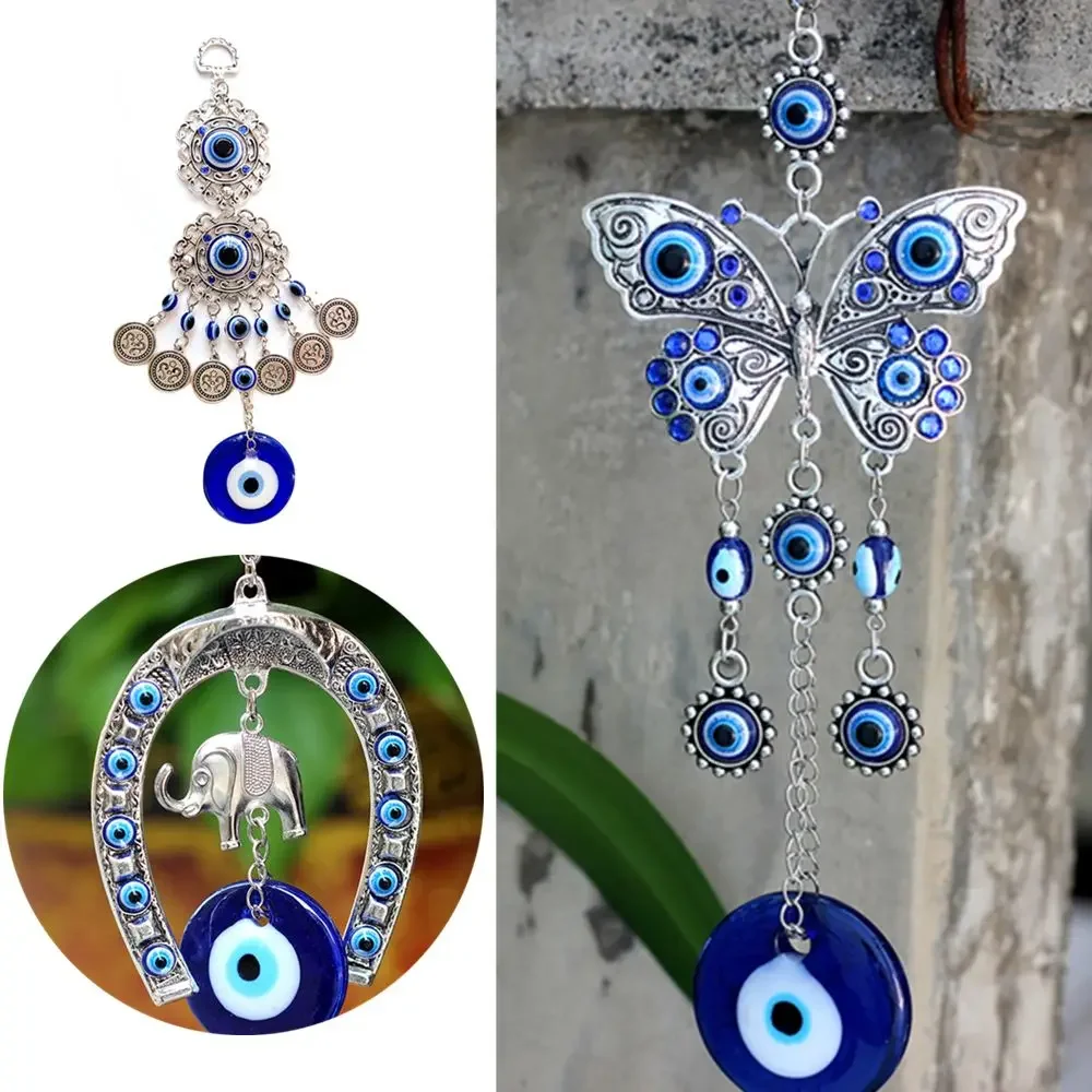 Navy Blue Evil Eye Hanging Ornament Butterfly Horseshoe&Elephant Hanging Ornament Blessing Ornament Home Decor
