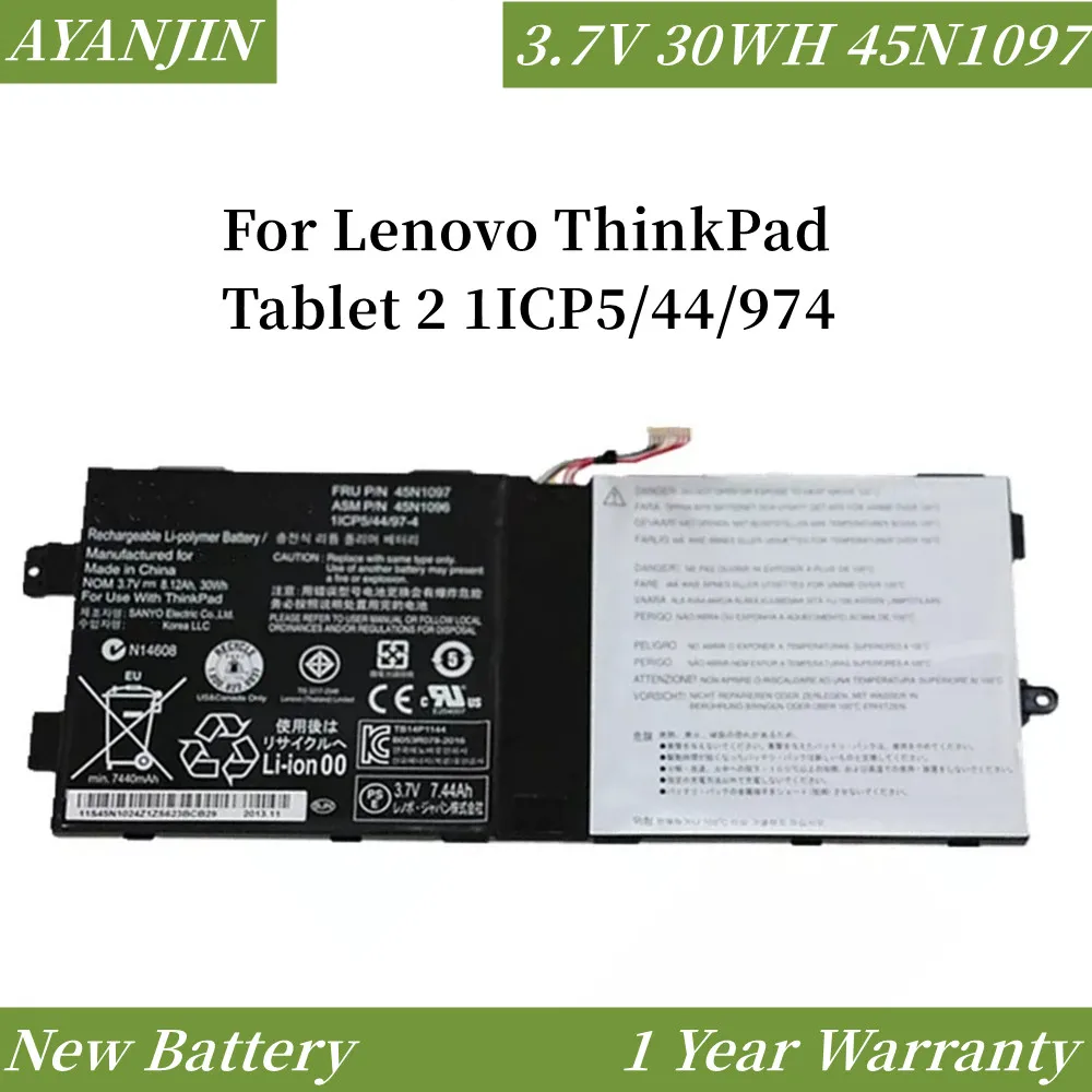 

45N1097 3.7V 30Wh Battery For Lenovo ThinkPad Tablet 2 1ICP5/44/974 Series 8120mAh 45N1096