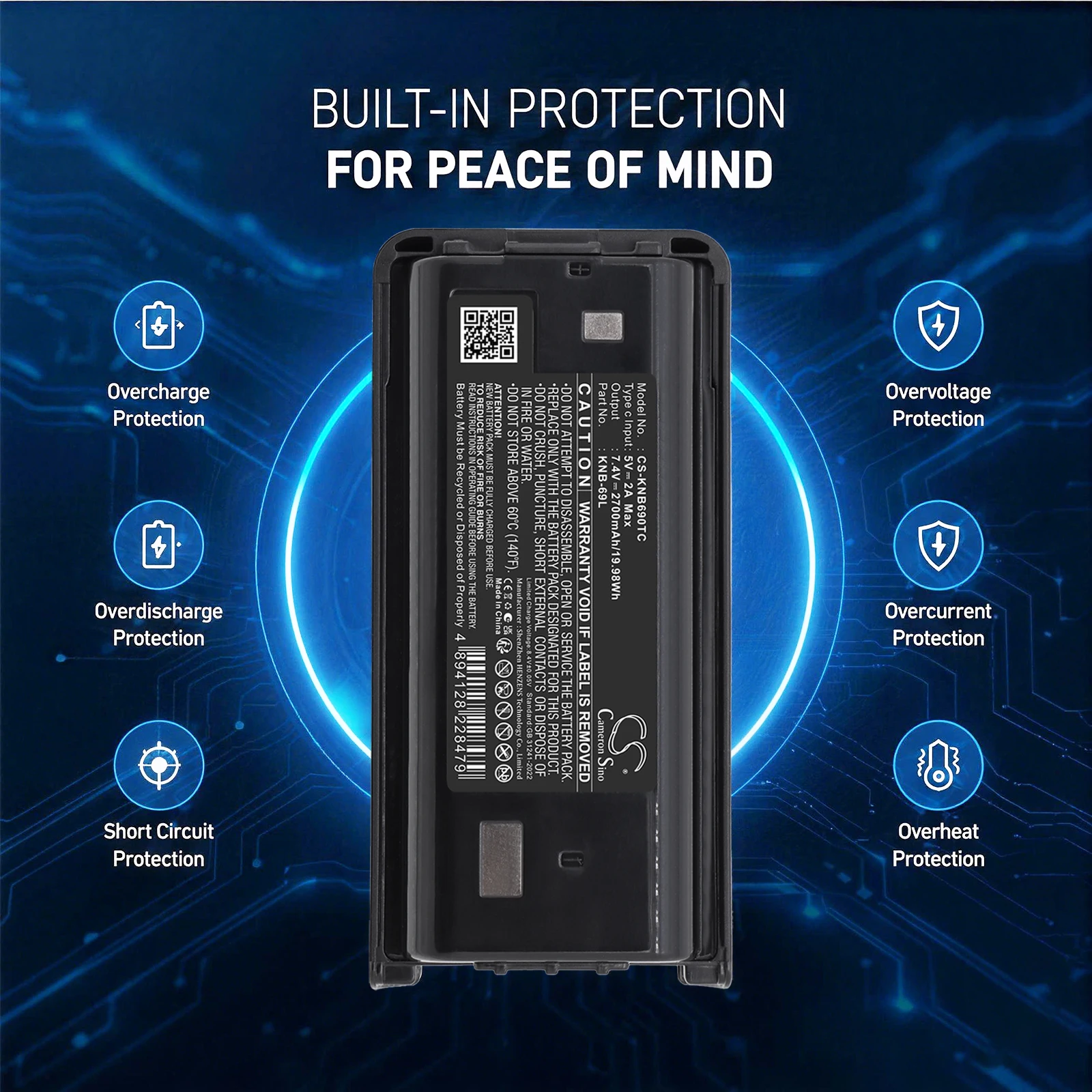CS Replacement Battery For Kenwood NX-240 NX-248  TK-2400VP NX-240V16P 2700mAh / 19.98Wh  Two-Way Radio
