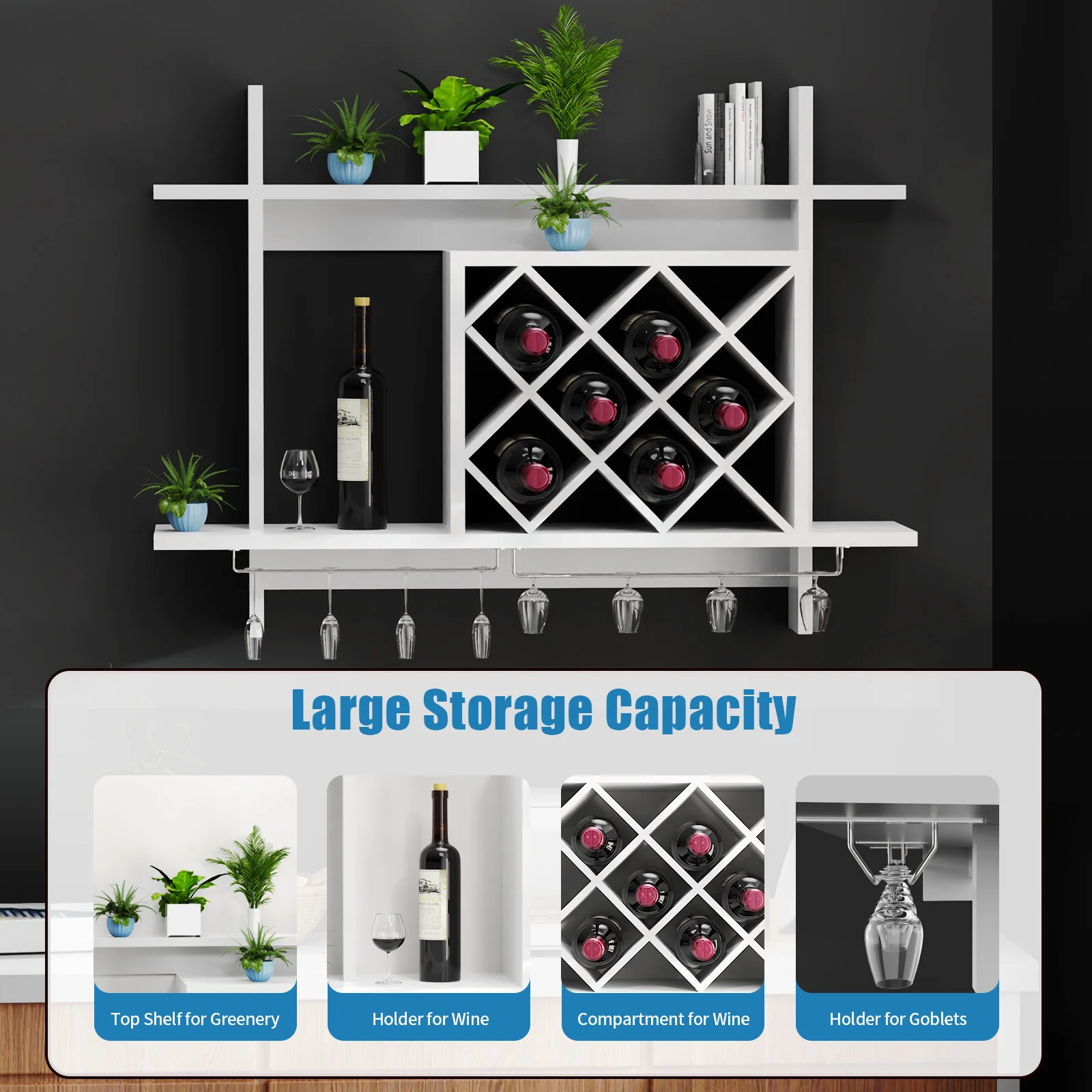 Armario moderno blanco, accesorios para Bar, soporte para botellas de vidrio, estantes creativos para colgar en la pared, vino