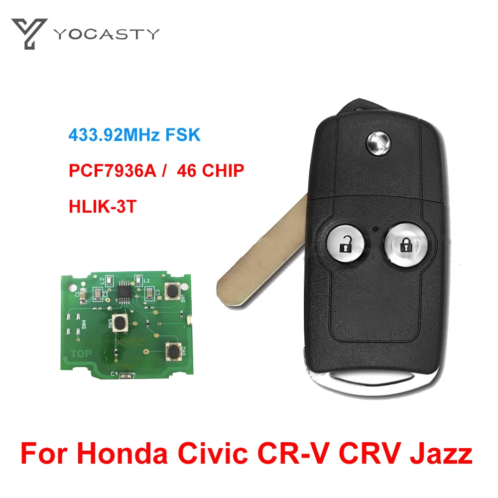 

YOCASTY 2007DJ4041 433MHz HLIK-3T ID46 Flip Remote Car Key Fob For Honda Civic CR-V CRV Jazz 2011 2012 2013 2014 2015