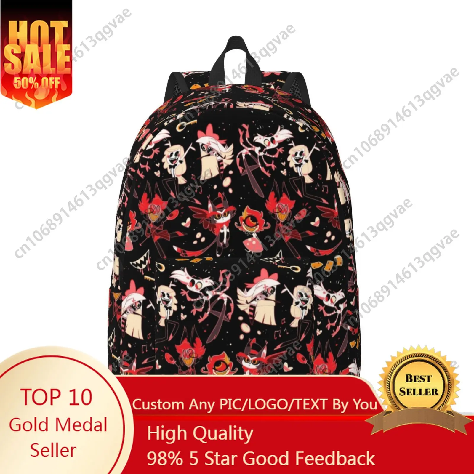 

Hot Comics Fashion Cartoon Hotel Hazbin Custom Canvas Lightweight Backpack Fashion Durable Student Men Women Business Daypack