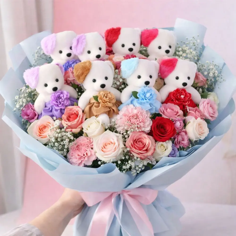 10Pcs/Set Cute Cartoon Bouquet Decoration Bear Soft DIY Bear Bouquet Accessories Bear Bouquet Decoration Wedding