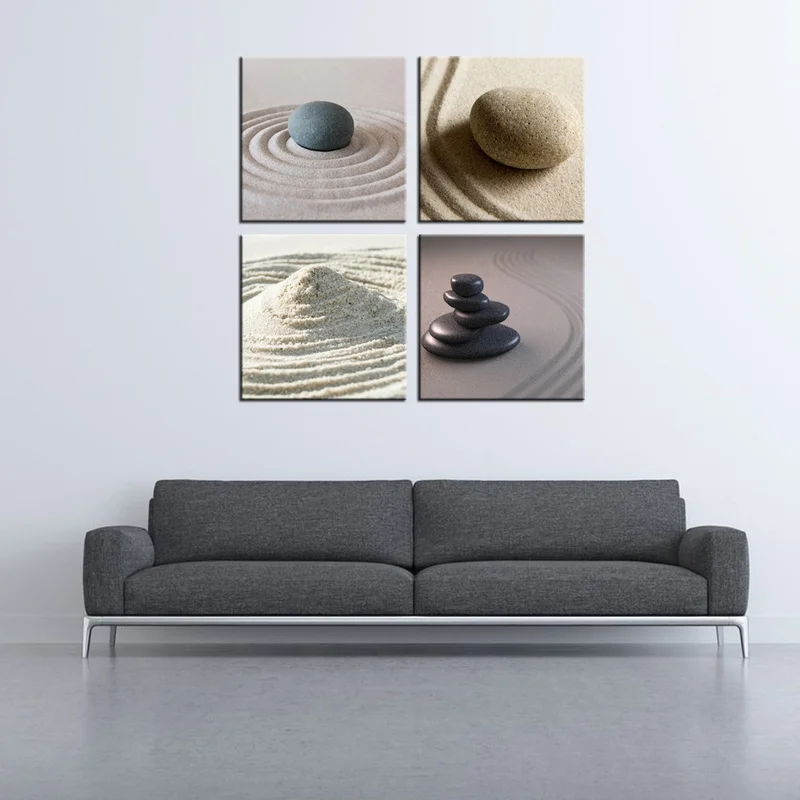 4 Pieces Stones on Sand Home Decor Poster Cobblestone Print Canvas Painting Modern Style Picture Living Room Wall Art