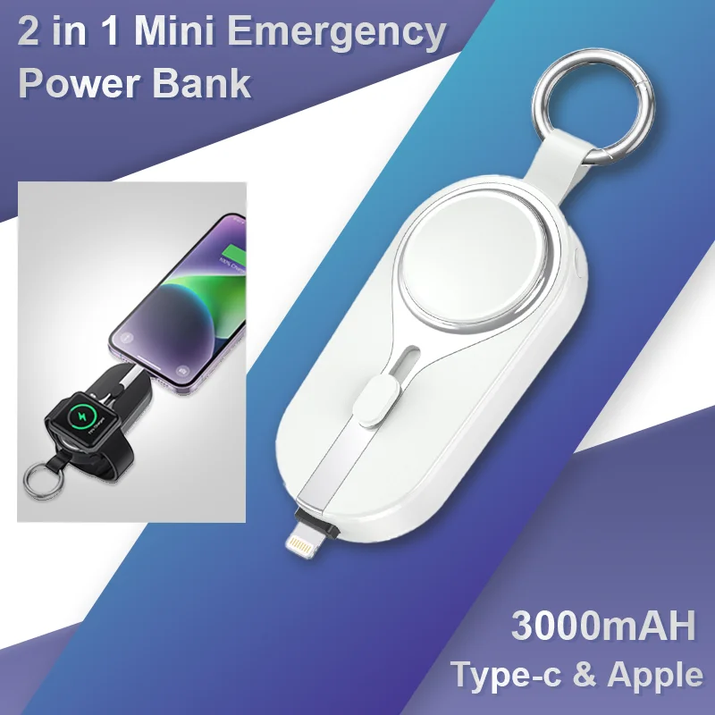 3000mAh Mini Portable Key Chain Charger Power Pod Ultra-Compact Power Bank Battery Pack Keychain Power Pod 2 in 1 Fast Charging