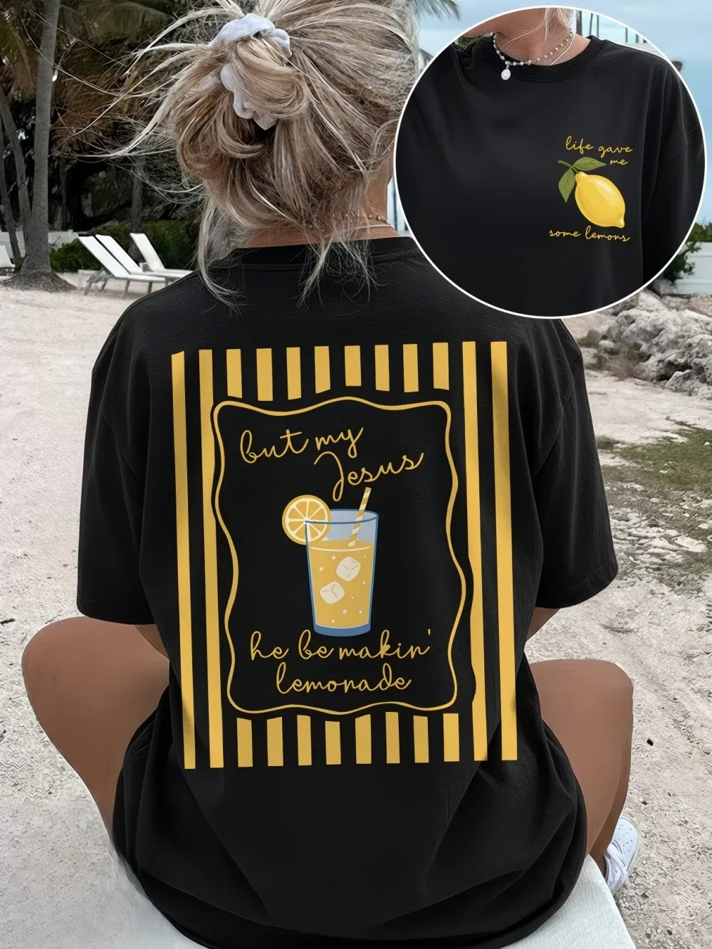 But My Jesus Be Makin Lemonade Christian T Shirt Women Faith Based Graphic Tee Summer Casual Retro Aesthetic Fashionable Top