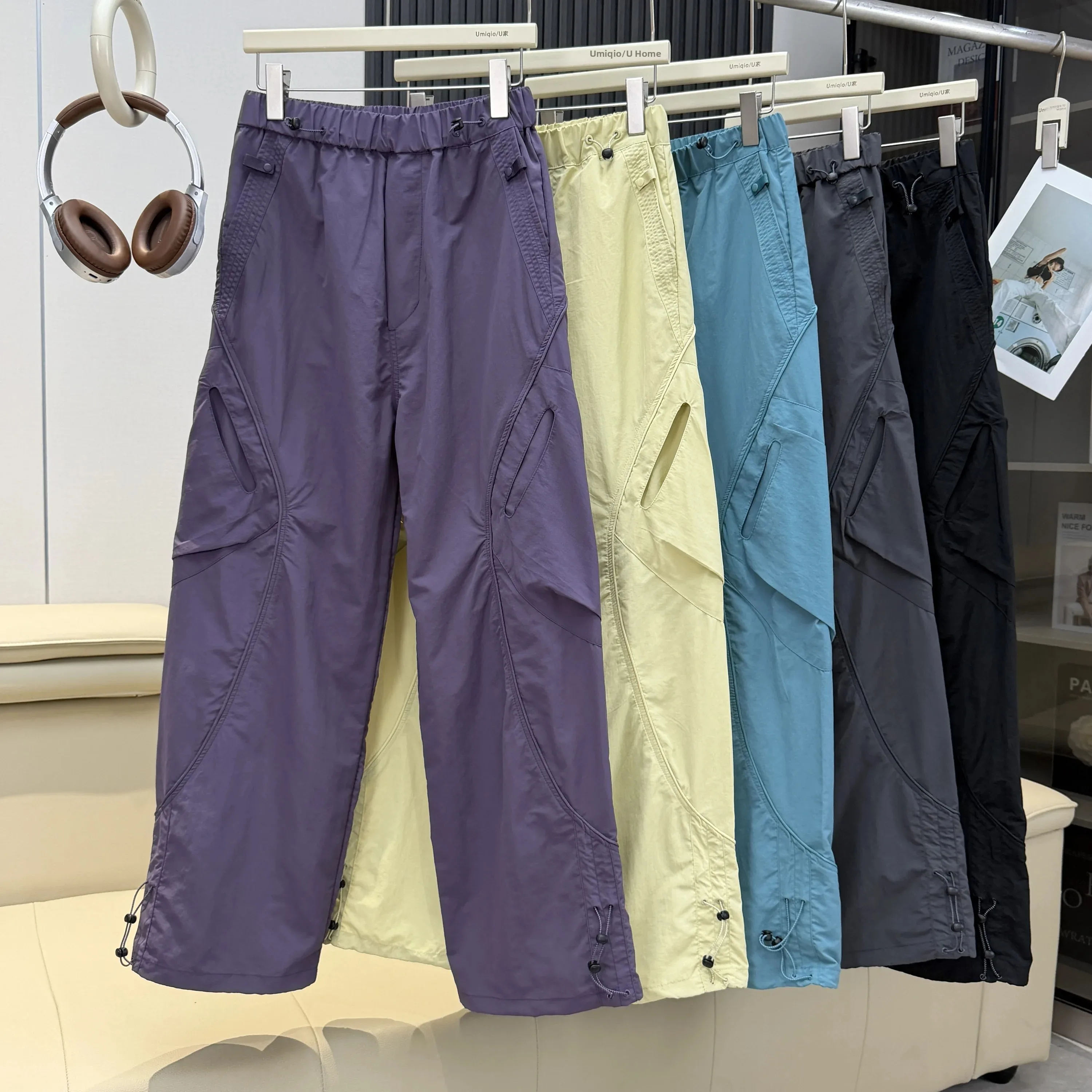 Breathable Outdoor Hiking Pants Thin Casual Water Resistant Arc Line Leisure Workwear Trousers for Couples Spring Autumn Summer