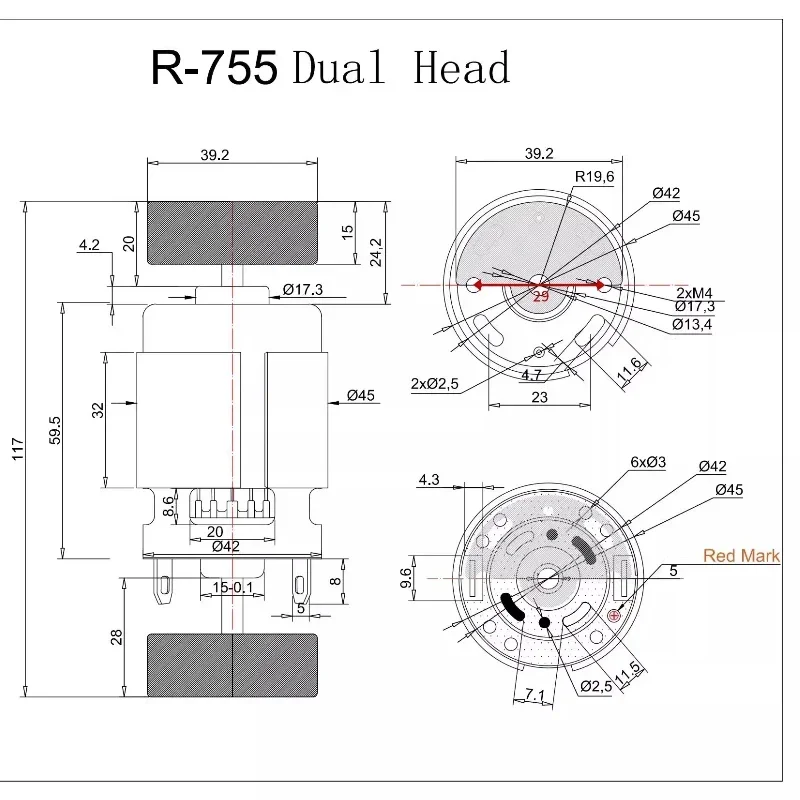 775 Double Head DC 12V 24V 4000/8000rpm Vibration Motor 35W Strong Vibrating Motor