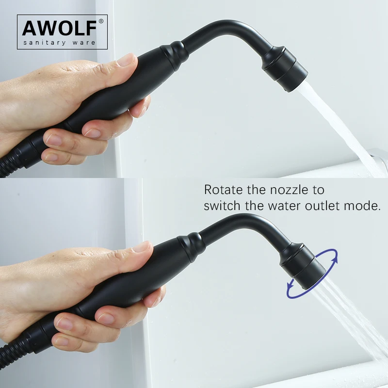 

Awolf Matt Black Hygienic Shower Solid Brass Toilet Bidet System Two Functions Sprayer Bathroom Anal Shower Soft Water AP2342