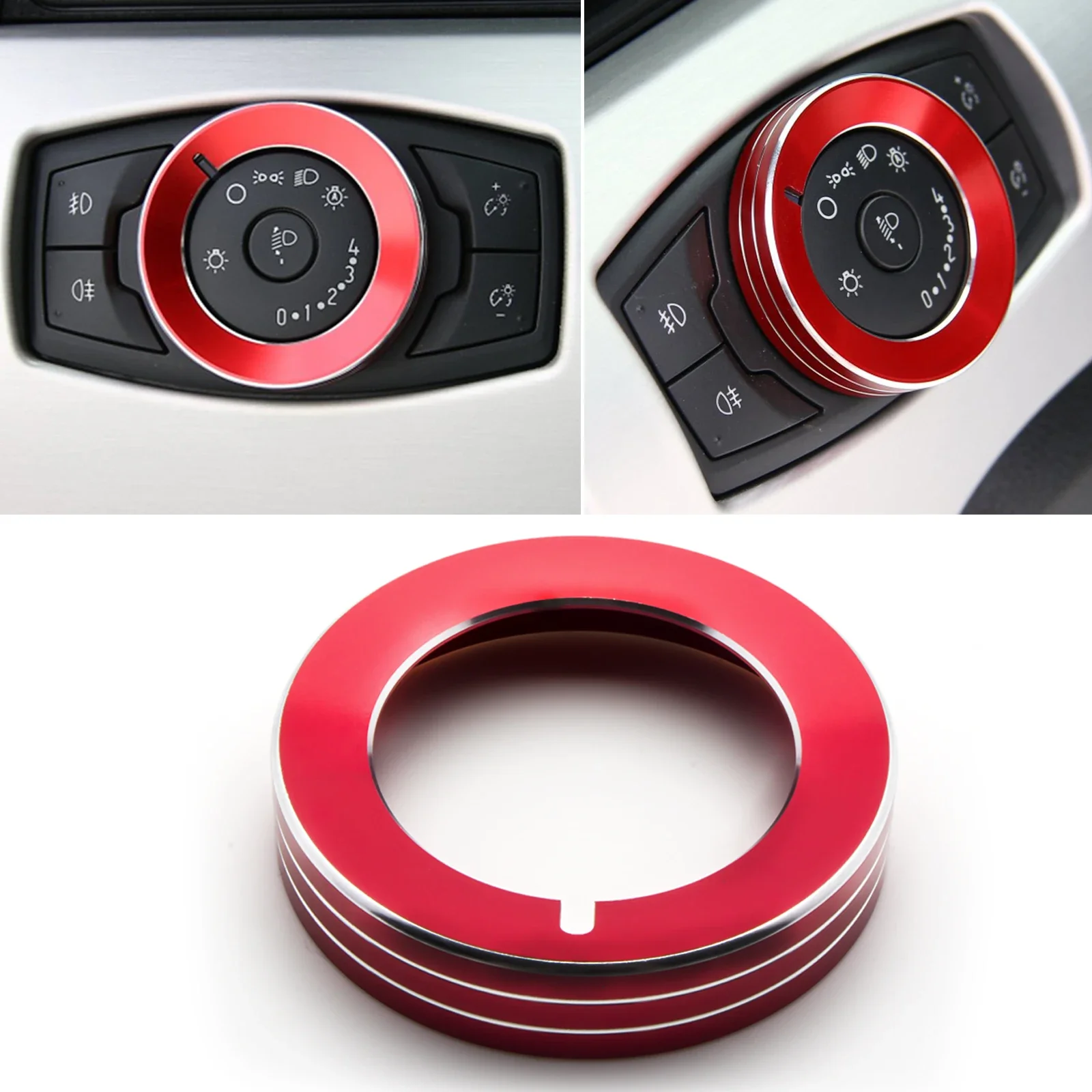 Red Interior Headlight Switch Button Knob Ring Cover Molding Trim For Ford Mustang F150 2015-up 2016 2017 2018 2019 2020