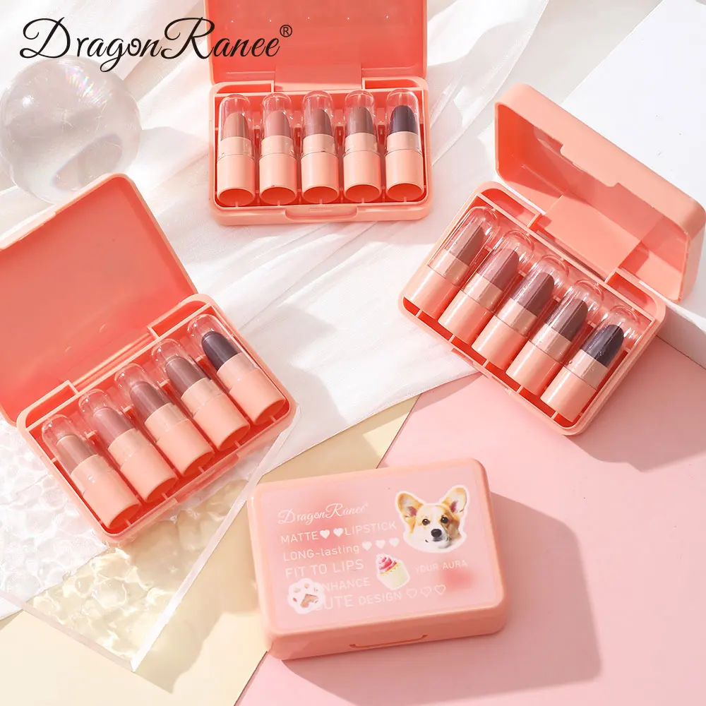 Juego de cinco lápices labiales, brillo de labios mate, versátil, resistente al agua, blanqueamiento duradero, barro labial que mejora el cutis, no se decolora, brillo de labios antiadherente