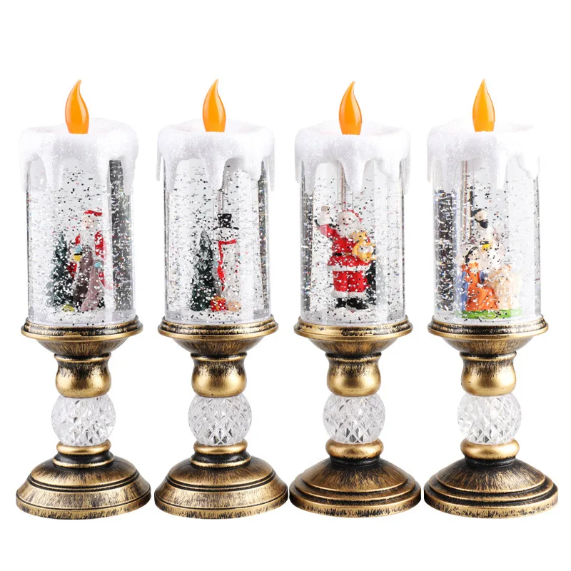 Christmas decorations wind lamp candle candlestick snow snowflake music box creative Xmas gift scene arrangement