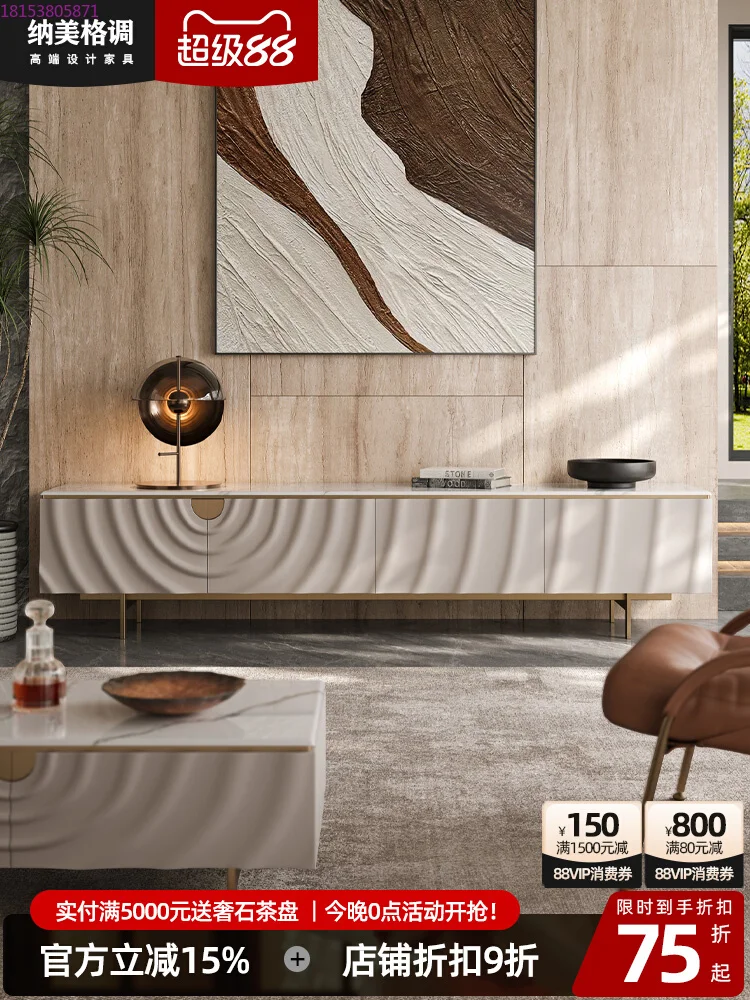 

Light luxury style high marble living room home modern simple paint high-grade white floor cabinet