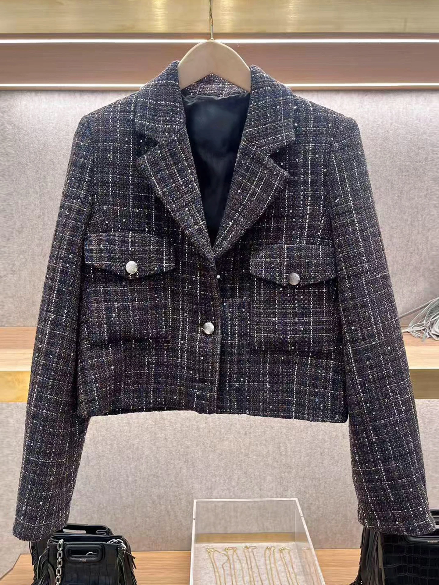 

M Home Nan You Высококачественная женская шерстяная куртка в клетку в стиле ретро с блестками, верхняя одежда для поездок на работу, подставка для сна