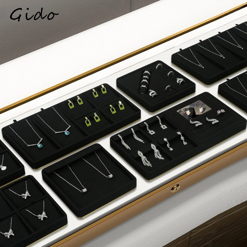 Black Microfiber Jewelry Organizer Tray Ring Earring Necklace Bracelet Storage Holder for Vanity Boutique Shop Counter