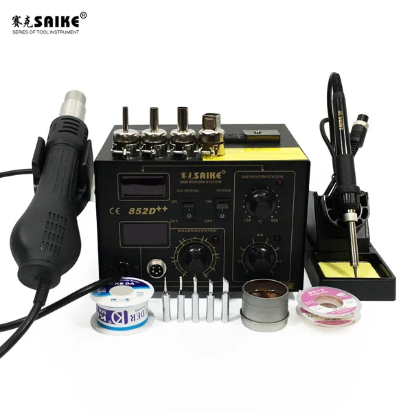 Saike 852D++ Hot Air Rework Station soldering station 220V/110V BGA De-Soldering 2 in 1 with Supply air gun rack