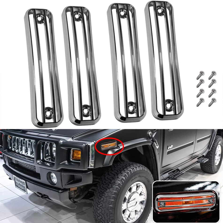 TML 4Pcs/set Chrome Plated Side Marker Guard Trim Protector Exterior Accessories for 2003-2009 Hummer H2 SUV SUT