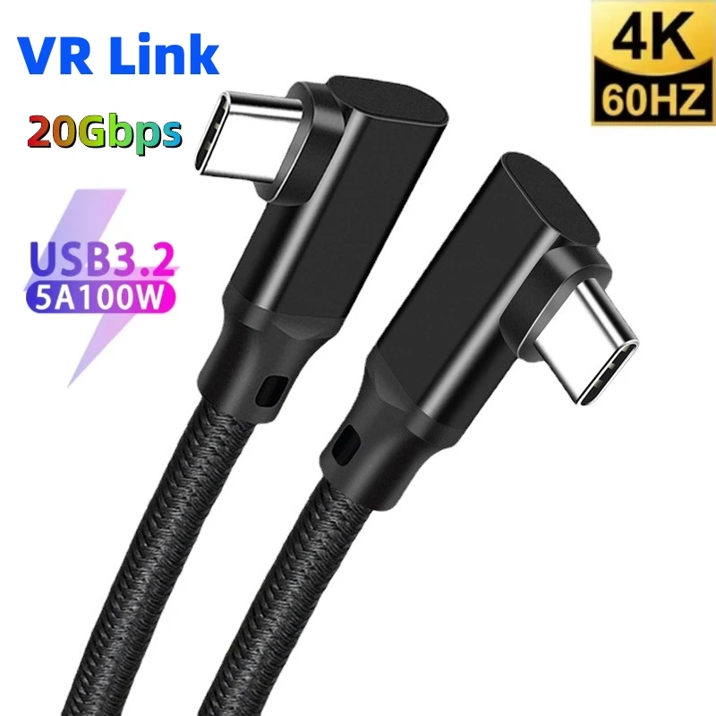 90 Degrees USB3.2 Gen2 20Gbps VR USB-C Data VR Link Cable Type-C  4K@60Hz Video 100W PD 5A Fast Charging Cord for Quest 1/2