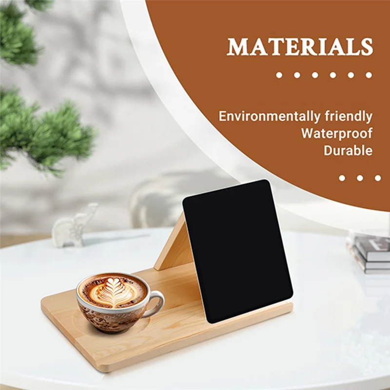 ABGI-Wooden Reading Stand Removable Triangle Book Stand With Cup Holder Multifunctional Recipe Shelf For Desktop Spaceship