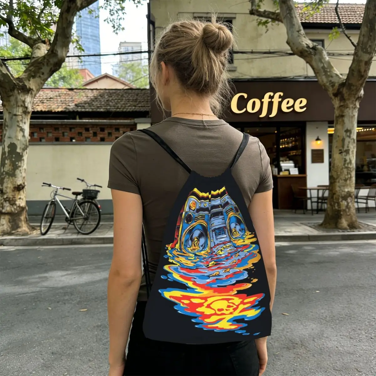 Color Graffiti Radio Backpacks Portable Drawstring Bags Sports Bag Book Bags for Man Woman School