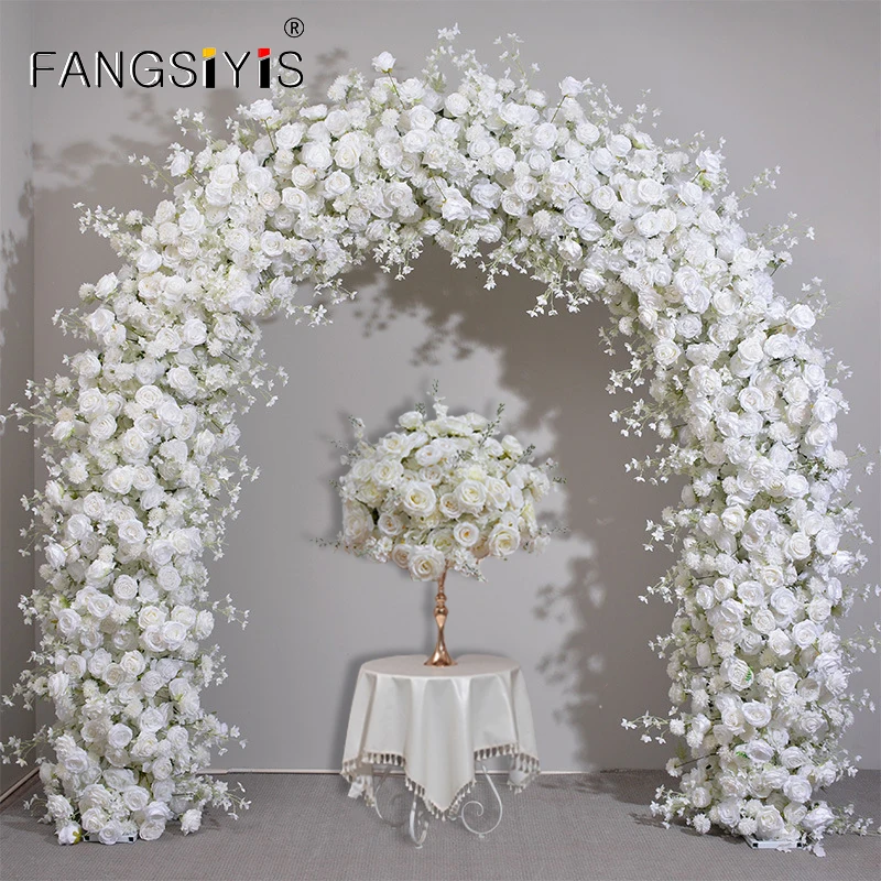 

Luxury White Rose Floral Arrangement for Wedding Arch Background Decorations Outdoor Party Ceremony Event Background Decorative